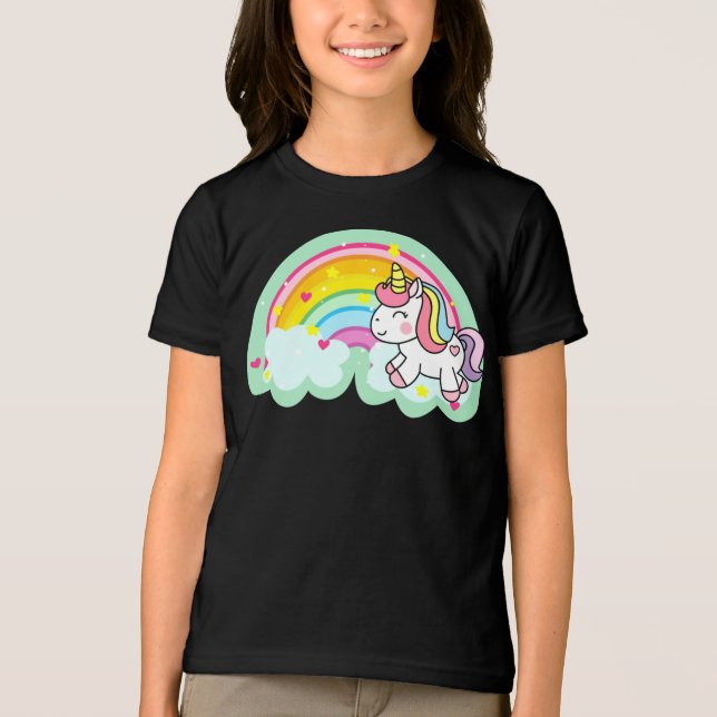 Unicorn Horse med Rainbow Tecknad-24964 T Shirt (Framsida)