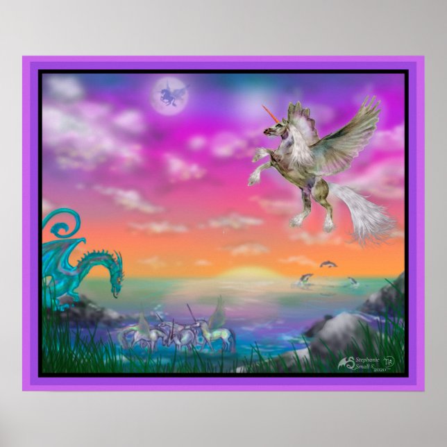 Unicorn Horse Pony Equine Dragon Dolphin Poster (Framsidan)