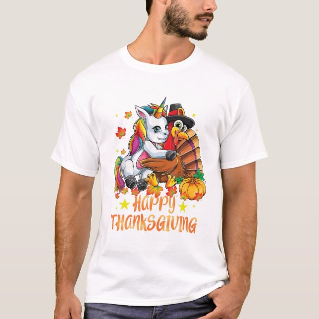 Unicorn Hugs Turkiet Lycklig T Shirt (Framsida)