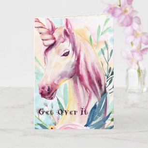 Unicorn Humor Colorful Watercolor Get well Card Kort
