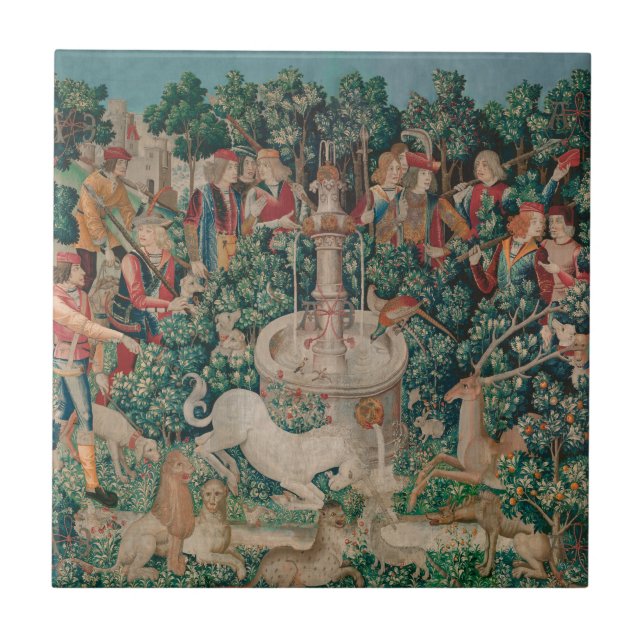 Unicorn Hunt Medieval Art - Unicorn hittas Kakelplatta (Framsidan)