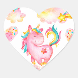 Unicorn i baby leker i trädgården Multiprodukter Hjärtformat Klistermärke