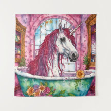 Unicorn i Bathtub Tapestry