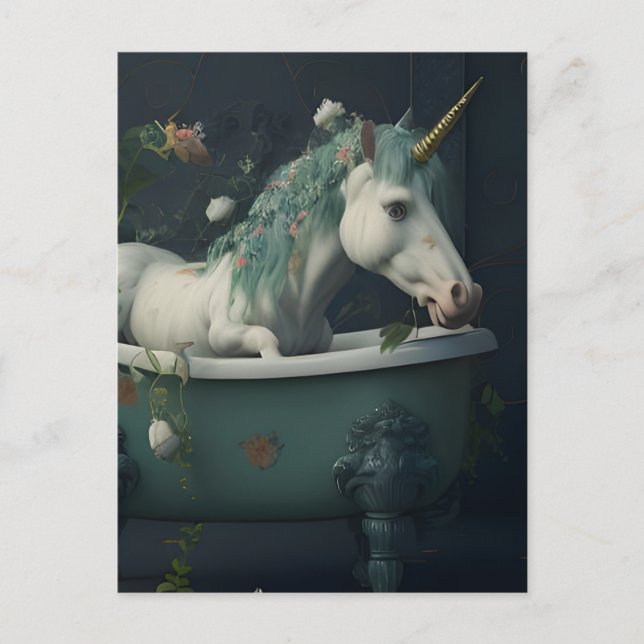 Unicorn i Bathtub-vykortet Vykort (Framsida)