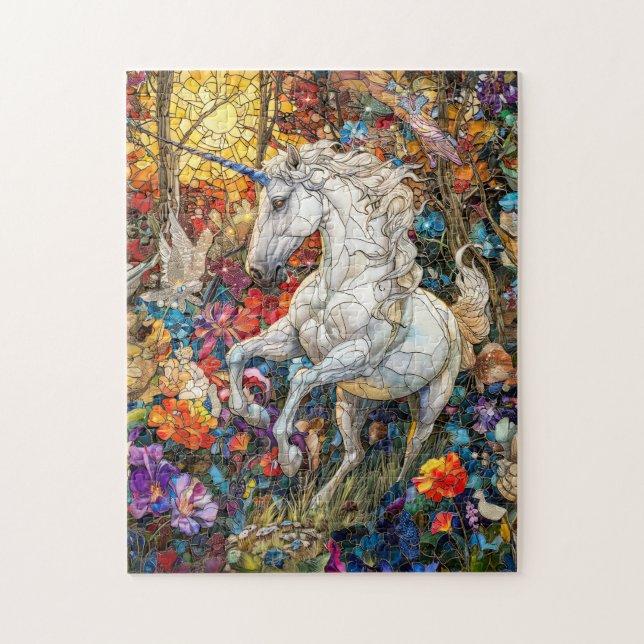 Unicorn i Blomsterträdgård Pussel (Vertikal)