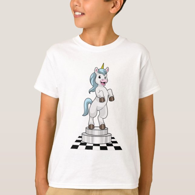 Unicorn i Chess som Chess biet Knight T Shirt (Framsida)