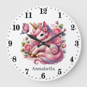 Unicorn i Cute flicka Stor Klocka