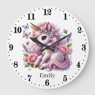 Unicorn i Cute flicka Stor Klocka