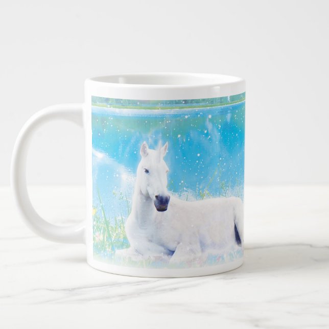 Unicorn i en paradisdrömsvärld anpassad jumbo mugg (Vänster)