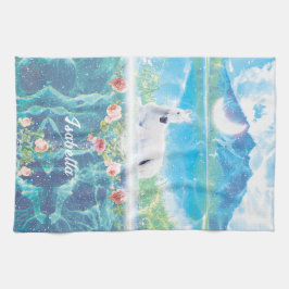 Unicorn i en paradisdrömsvärld kökshandduk