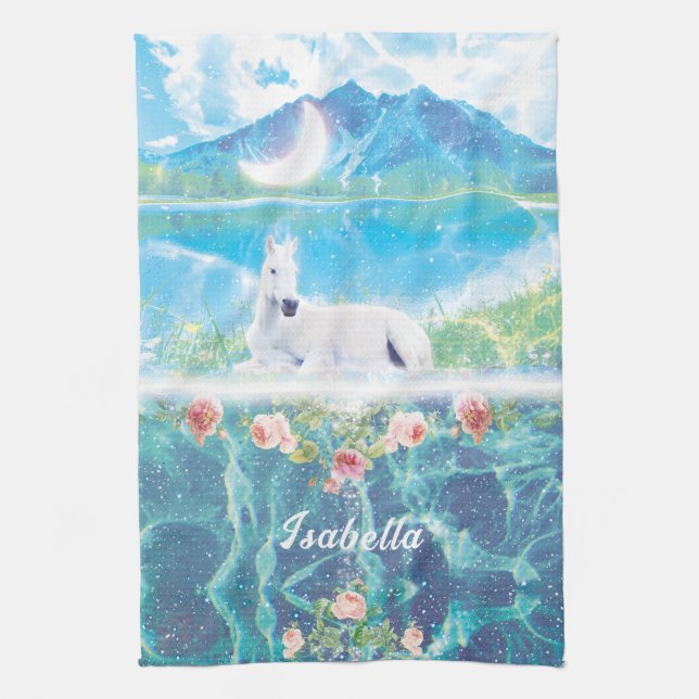 Unicorn i en paradisdrömsvärld kökshandduk (Vertikal)