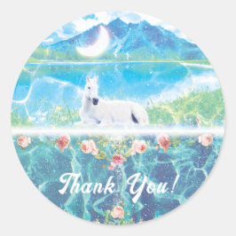 Unicorn i en paradisdrömsvärld runt klistermärke