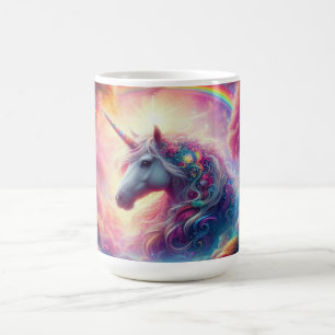 Unicorn i en Vibrant Fantasy Forest Kaffemugg