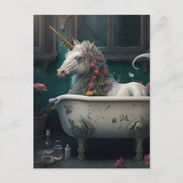 Unicorn i ett badkar vykort (Framsida)
