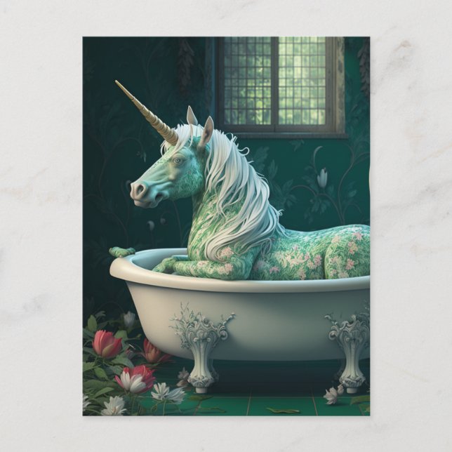 Unicorn i ett badkar vykort (Framsida)