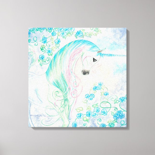 Unicorn i form av Morgonglorier Canvastryck (Framsida)