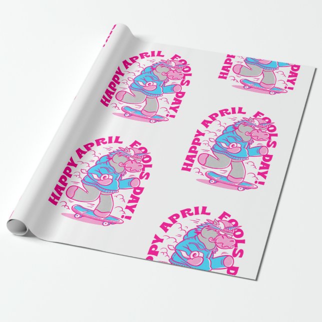 Unicorn i fotboll i lycklig April Presentpapper (Utrullad)