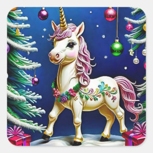 Unicorn i julas fyrkantigt klistermärke
