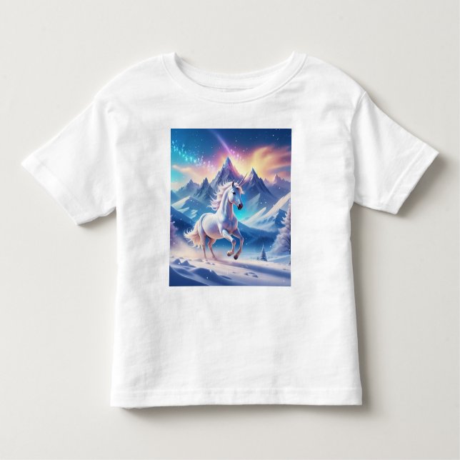 Unicorn i Majestic Snowy Mountains T Shirt (Framsida)