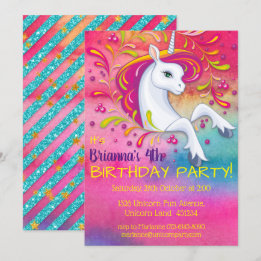 Unicorn i Rainbow Cloud Birthday Inbjudningar