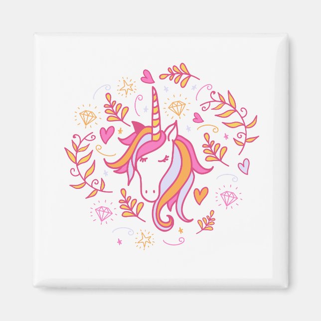 Unicorn i Rosa och Orange Magnet (Framsidan)