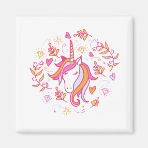 Unicorn i rosor och orange magnet