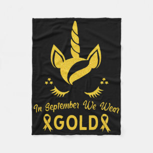 Unicorn i september vi Bära Guld barncancer Fleecefilt