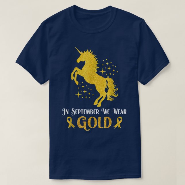 Unicorn i september vi Bära Guld barncancer T Shirt (Design framsida)