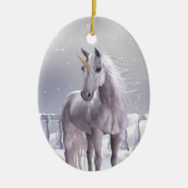 Unicorn i Snö Julgransprydnad Keramik