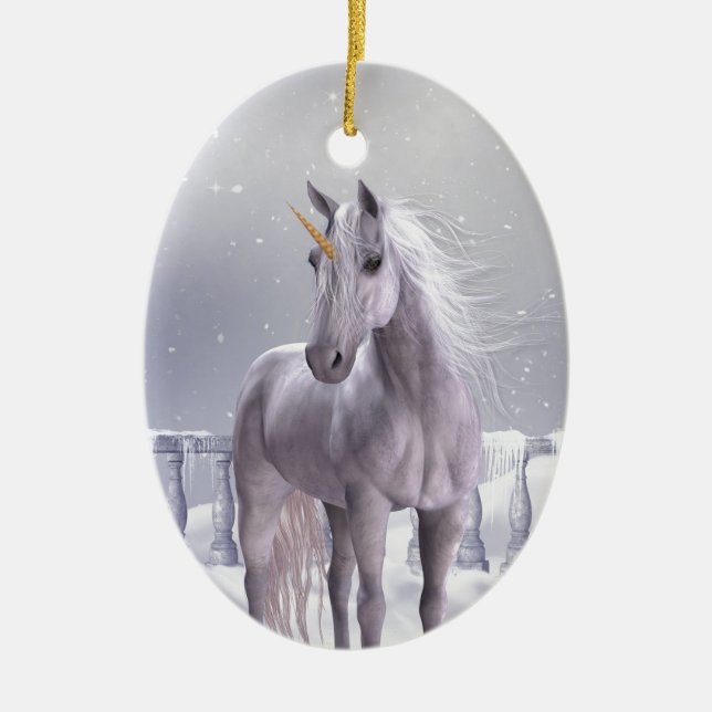 Unicorn i Snö Julgransprydnad Keramik (Framsidan)