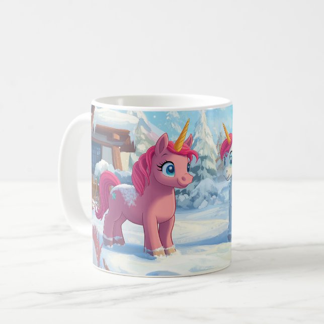 Unicorn i snö kaffemugg (Framsida vänster)