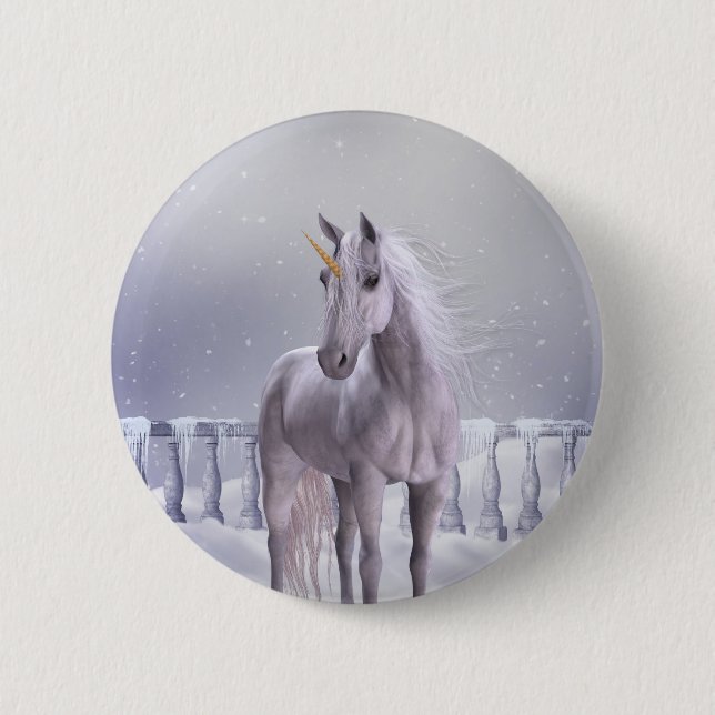 Unicorn i Snö Knapp (Framsida)
