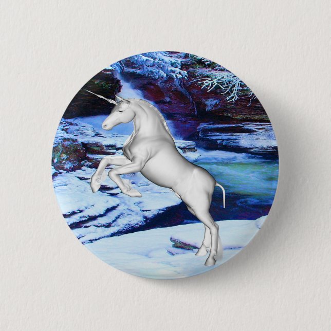 Unicorn i Snö Knapp (Framsida)