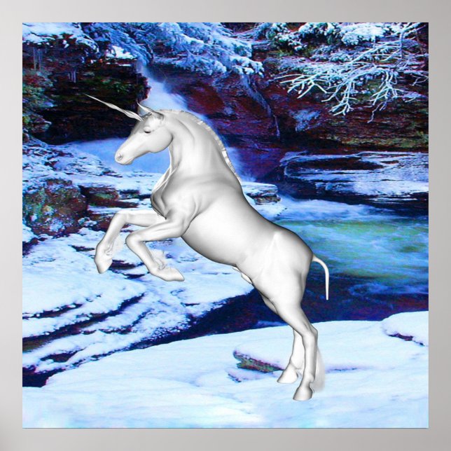 Unicorn i Snö Poster (Framsidan)