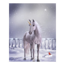 Unicorn i Snö Poster Skriv ut