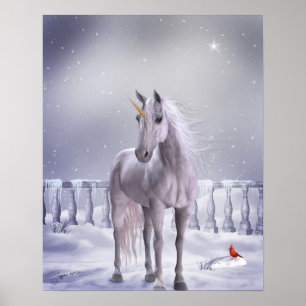 Unicorn i Snö Poster Skriv ut