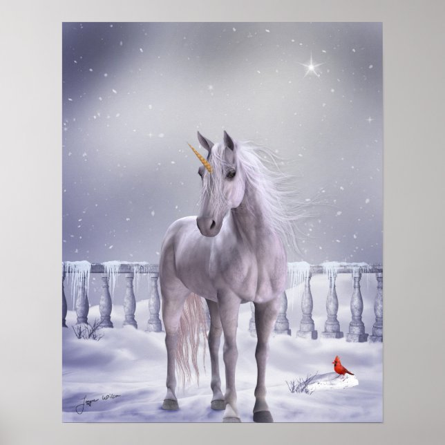 Unicorn i Snö Poster Skriv ut (Framsidan)