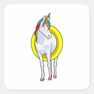 Unicorn i Swimming med Simma ring Fyrkantigt Klistermärke