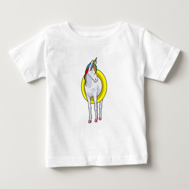 Unicorn i Swimming med Simma ring T Shirt (Framsida)