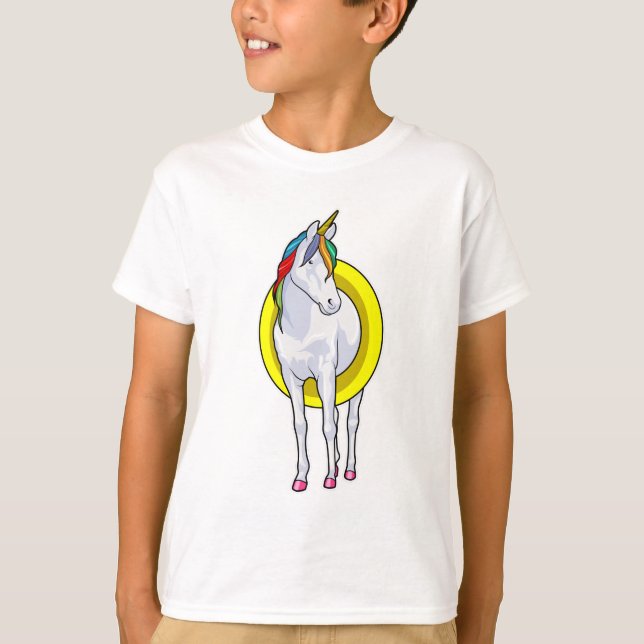 Unicorn i Swimming med Simma ring T Shirt (Framsida)
