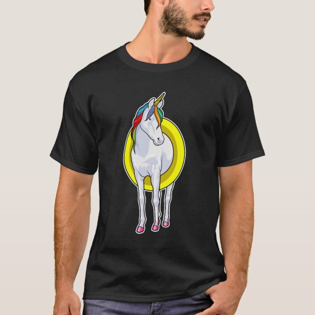 Unicorn i Swimming med Simma ring T Shirt (Framsida)