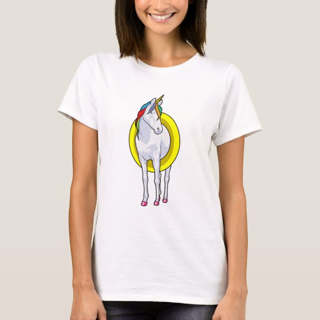Unicorn i Swimming med Simma ring T Shirt (Framsida)