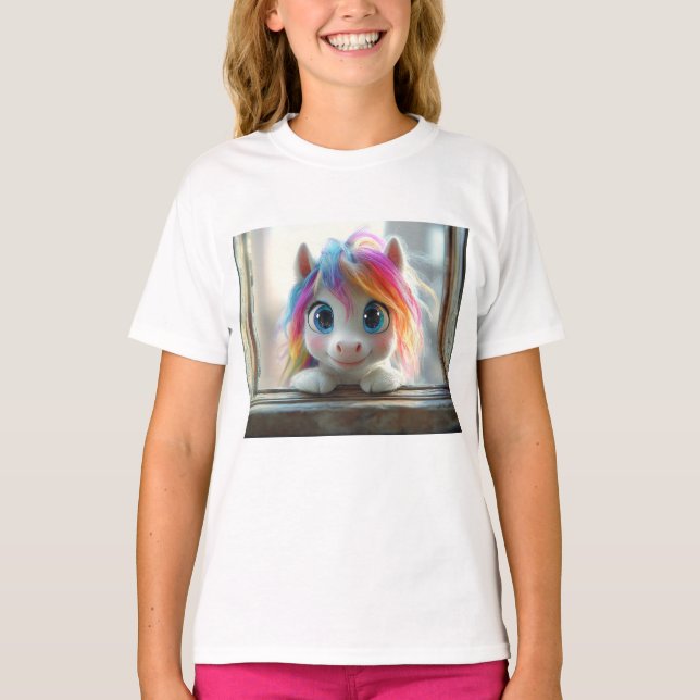 Unicorn i Window Ram T Shirt (Framsida)