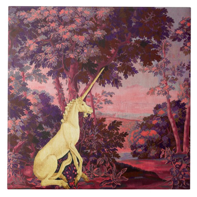 UNICORN I WOODLAND LANDSCAPE,TRÄD,Rosa Blue Kakelplatta (Framsidan)