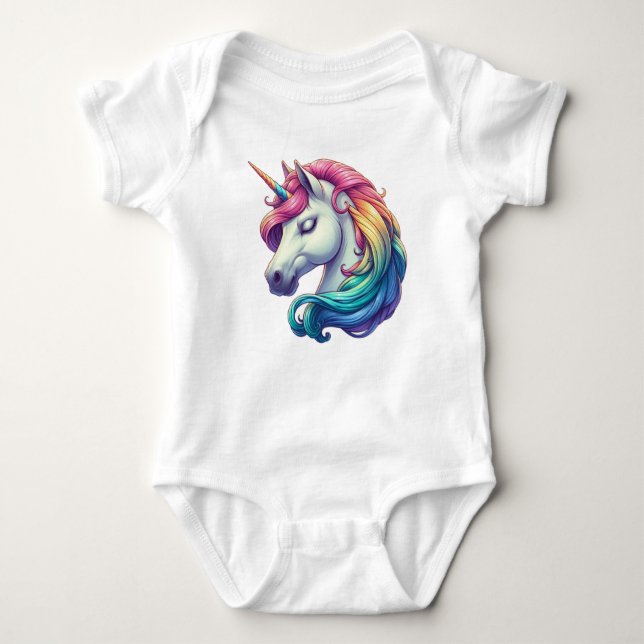 Unicorn Illustration med brant Rainbow Mane T Shirt (Framsida)