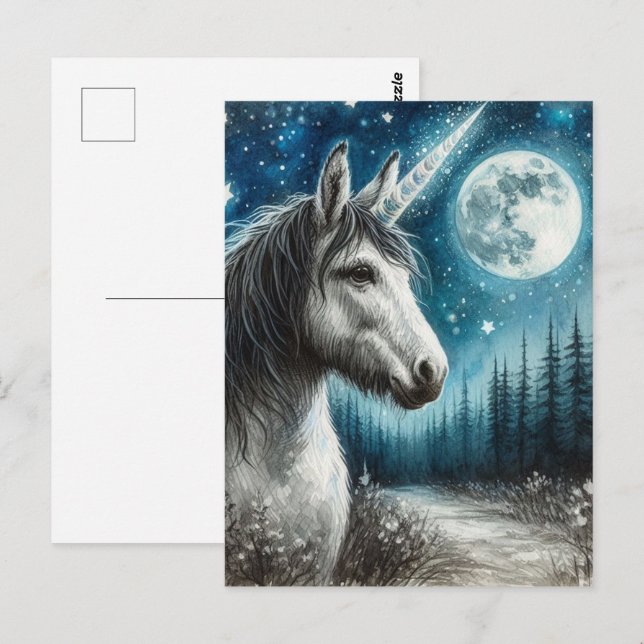 Unicorn in Forest Vykort (Fram/baksida)
