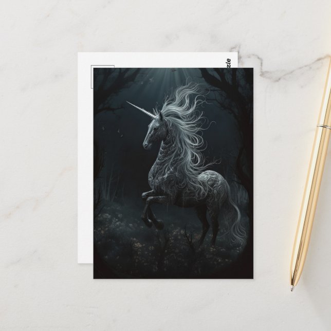 Unicorn in Forest Vykort (Fram/Back In Situ)