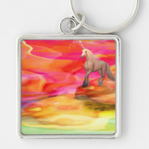 Unicorn in Payed Desert Fyrkantig Silverfärgad Nyckelring