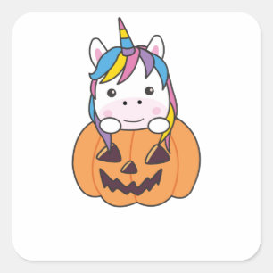 Unicorn in Pumpkin Cute Unicorns Happy halloween Fyrkantigt Klistermärke