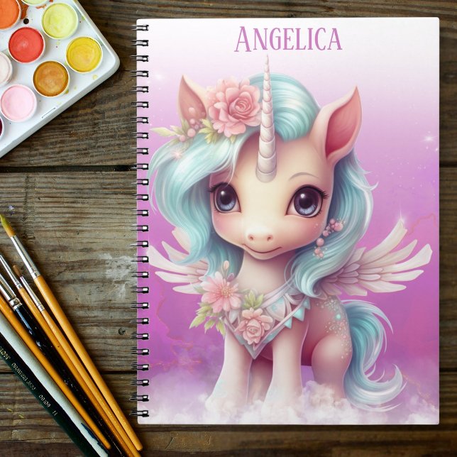 Unicorn in purpink himlar, moln och stjärnor & nam anteckningsbok (Skapare uppladdad)